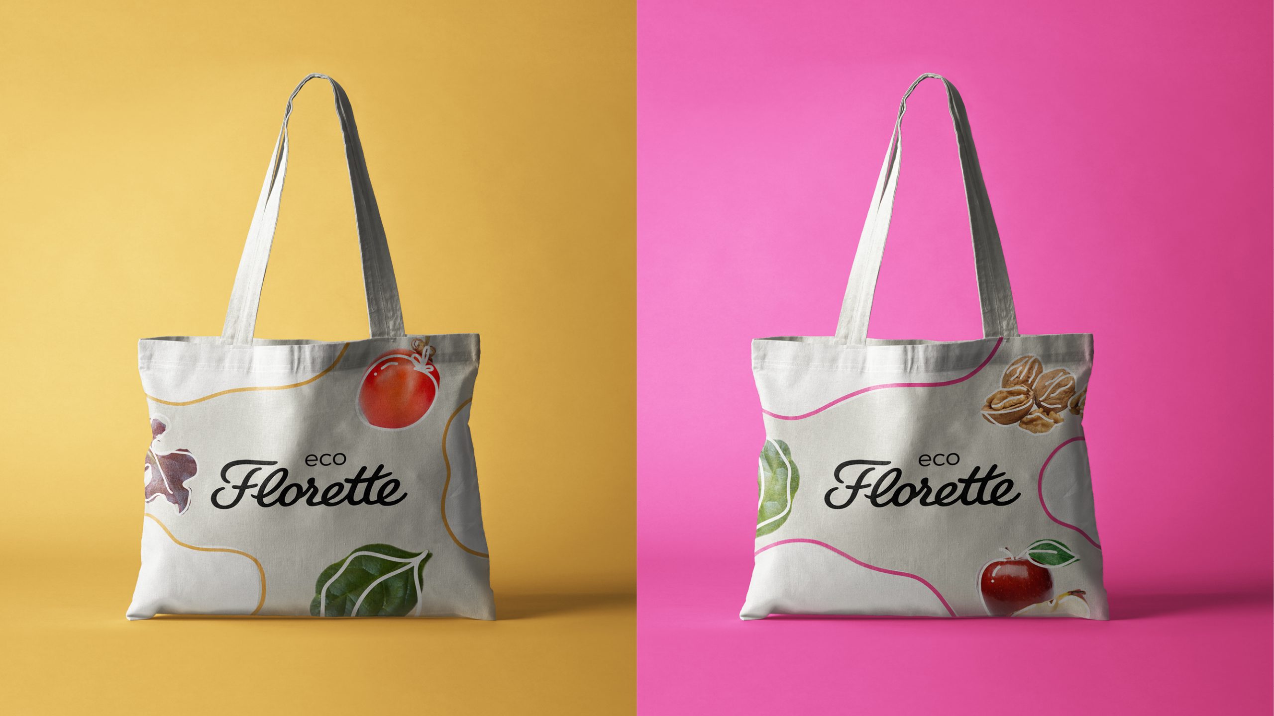 2 tote bags for the launch of the new pack for Florette Eco