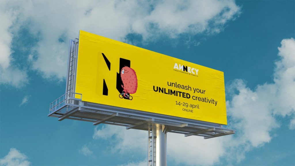 Billboard with new branding of the online animation festival ANNECY 