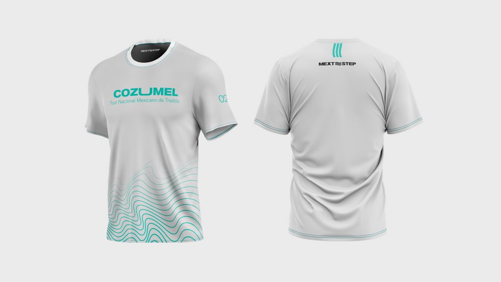 Mockup of t-shirt of Cozumel with the logo and graphic identity of MEXT STEP