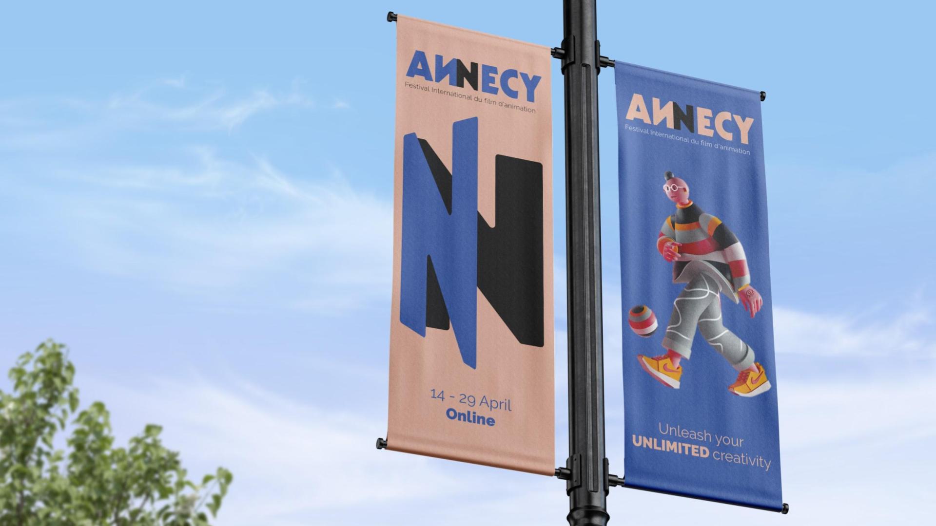 Flags with new branding of the online animation festival ANNECY 